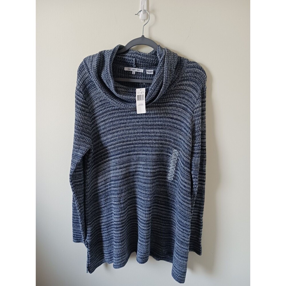 Eight Eight Eight Women's Cowl Neck Striped Blue Gray Sweater Size XL